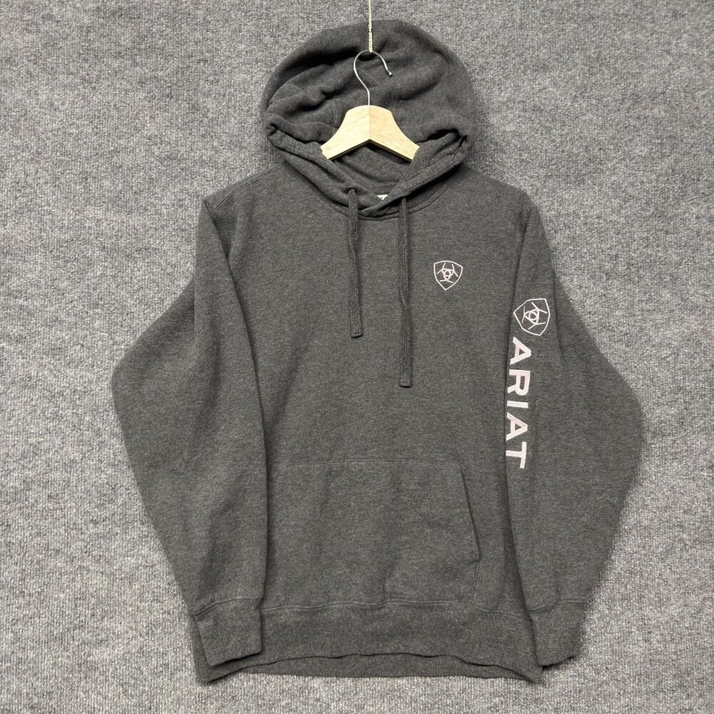 Ariat REAL Hoodie Womens M Gray Pink Fleece Pullover Logo Embroidered Outdoor
